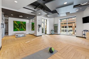 Gym with a green ball on mat